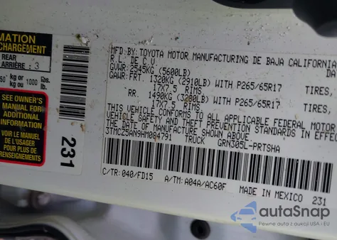 2017 Toyota Tacoma Trd Sport из США, поврежденный, VIN 3TMCZ5AN9HM084791